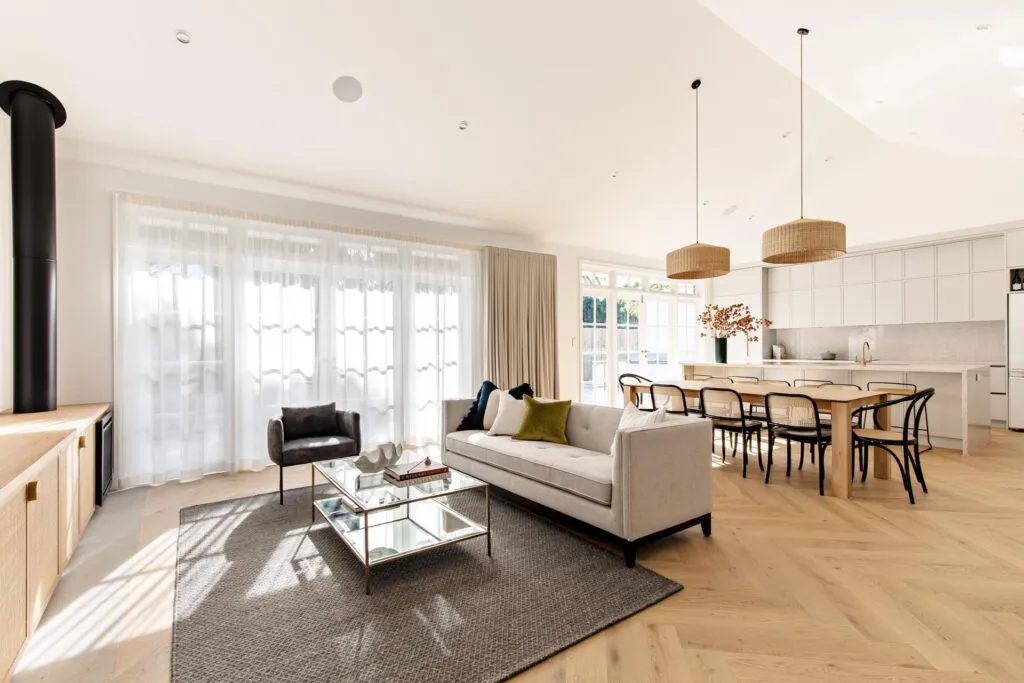 Contemporary open plan living, dining and kitchen renovation